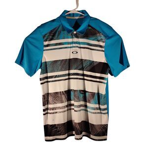 Oakley polo shirt mens M Medium blue stripe golf short sleeve sunglasses